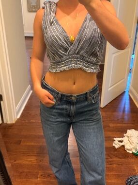 Vintage Havana Blue Striped Tie-Shoulder Cropped Top